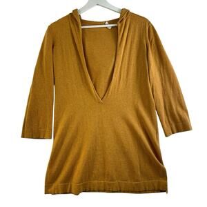 Eileen Fisher XS Tunic Sweater Cashmere Blend 3/4 Sleeve V-Neck Pullover Hooded